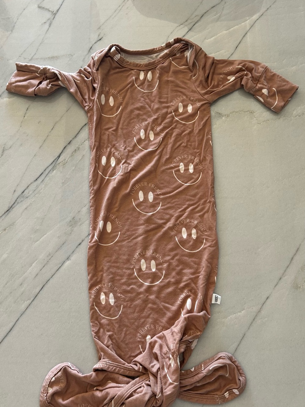 Forever French Knotted Bamboo Gown in Smiley Print - Warm Brown - Picture 3 of 4